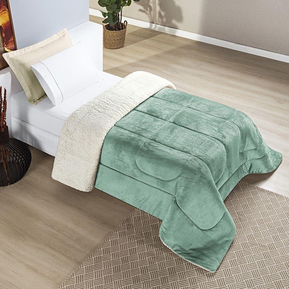 Coberdrom Sherpa E Flannel Everest Solteiro Manta Alta 150g 01 Peça - Alecrim - 2
