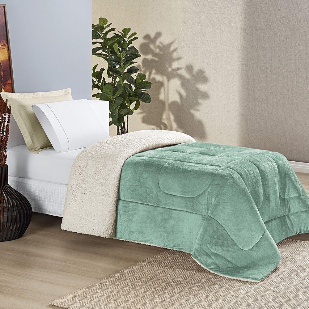 Coberdrom Sherpa E Flannel Everest Solteiro Manta Alta 150g 01 Peça - Alecrim - 3