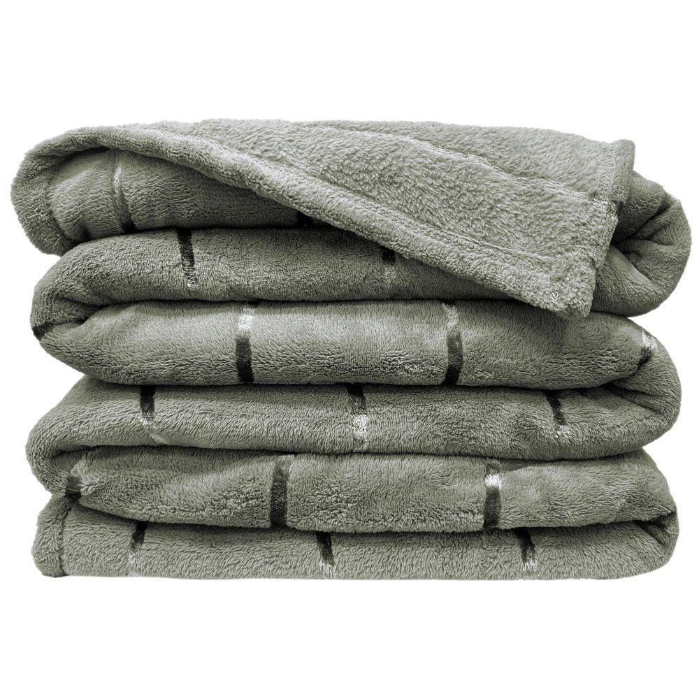 Cobertor Veneza Queen Manta Ultrasoft Premium Listrada Extra Macia - Verde Alecrim - 1