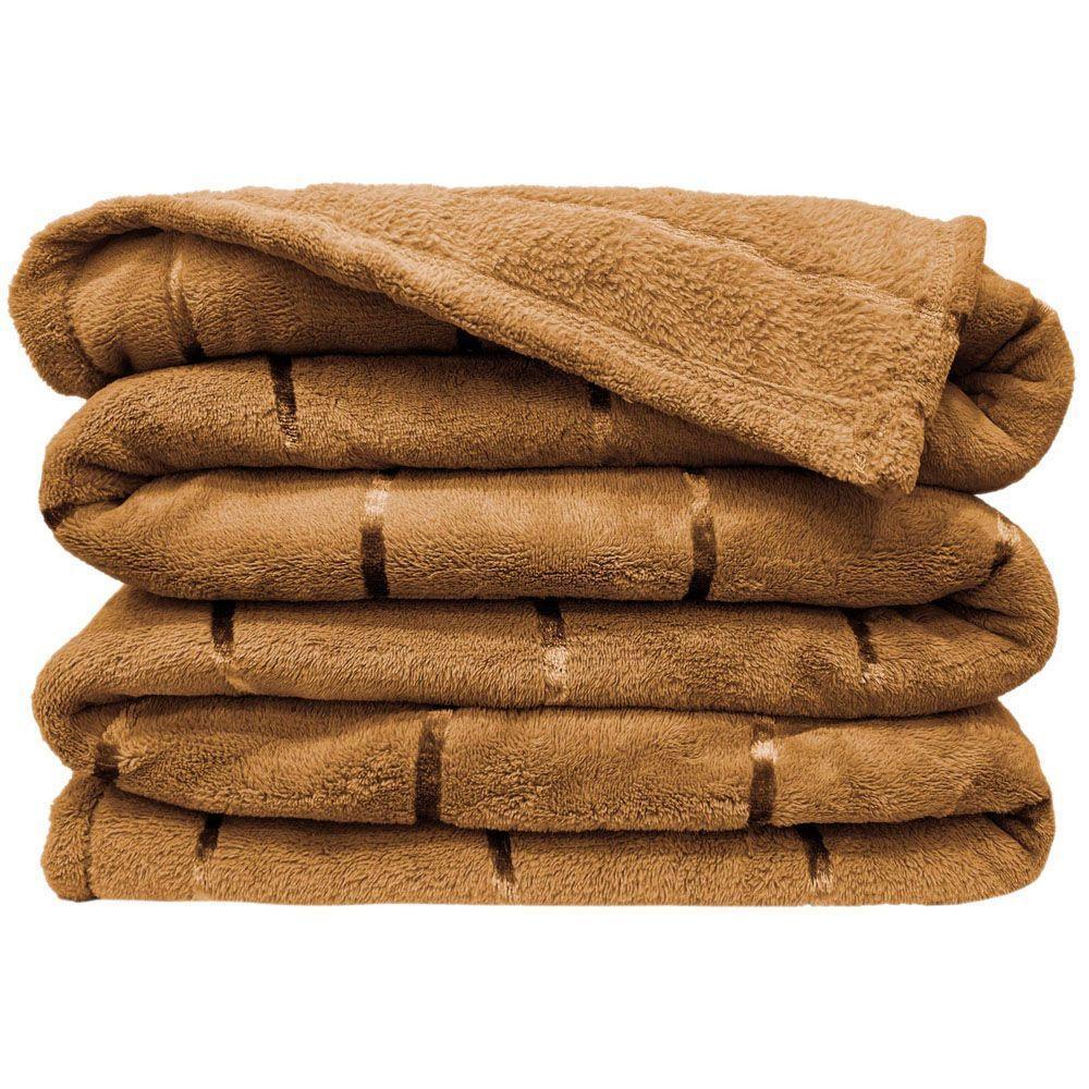 Cobertor Veneza Queen Manta Ultrasoft Premium Listrada Extra Macia - Caramelo - 1