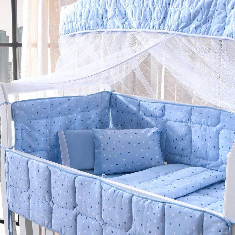 Edredom De Berço Malha 100% Algodão Antialérgico 95x140cm Póa Azul - 1