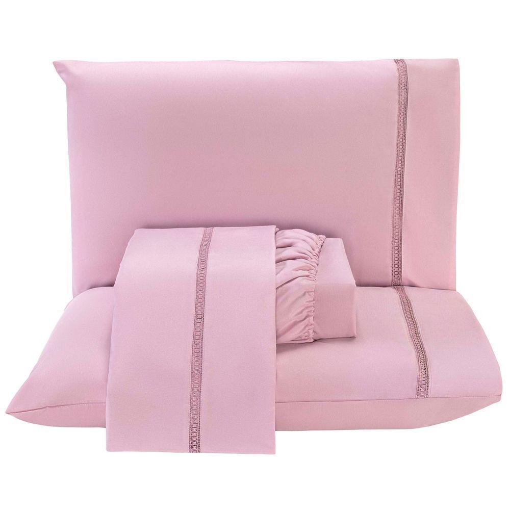 Jogo Lençol Queen Blush Guipir 4pç 100% Poliéster Malva - 4