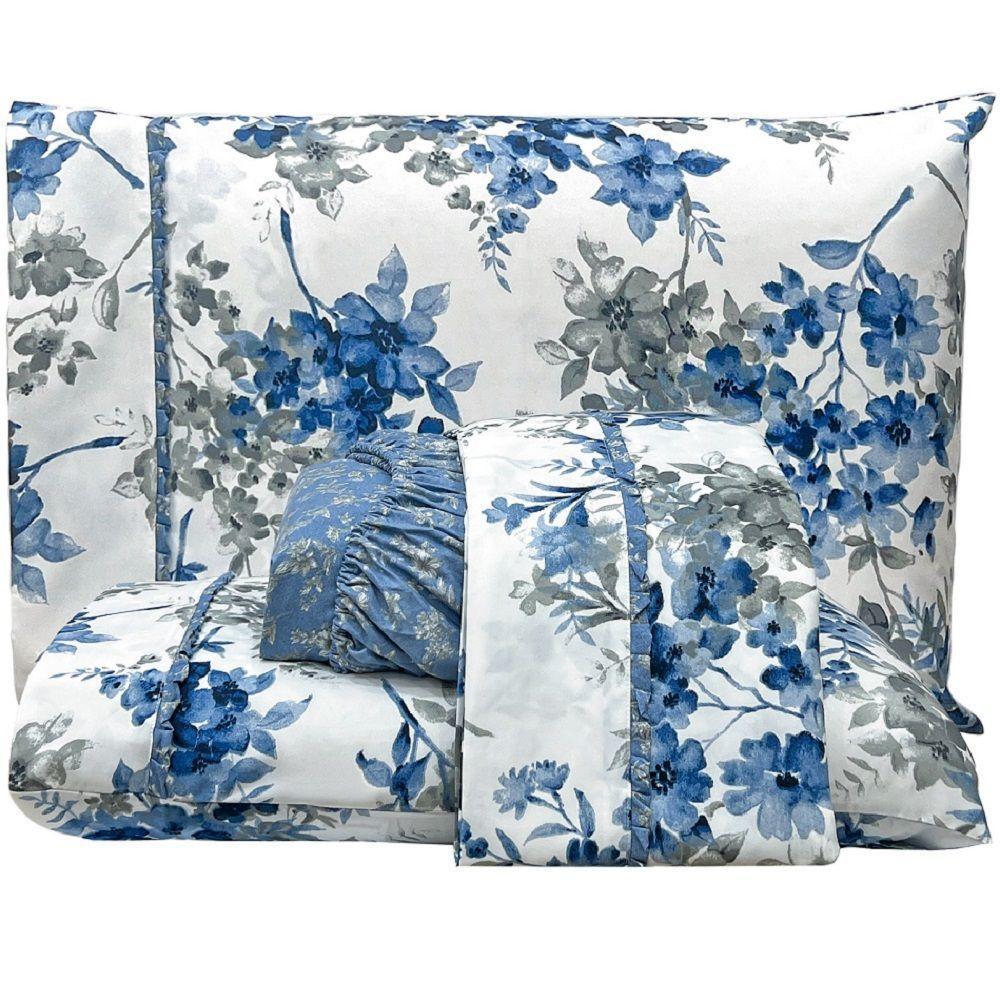 Jogo Lençol King Primor 4pç 100% Poliéster Flo_azu - 1