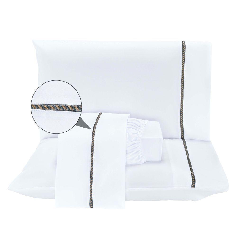 Jogo Lençol Casal Blush Guipir 4pç 100% Poliéster Branco - 1