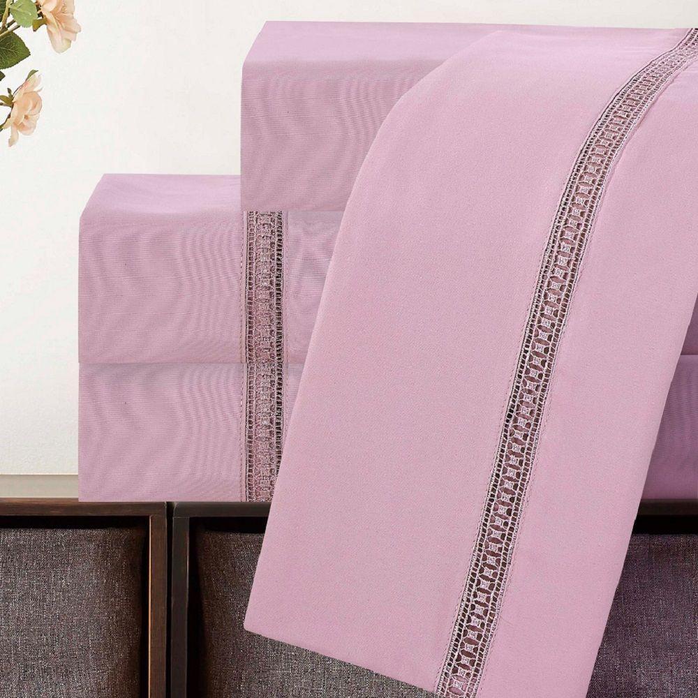 Jogo Lençol Casal Blush Guipir 4pç 100% Poliéster Malva - 2