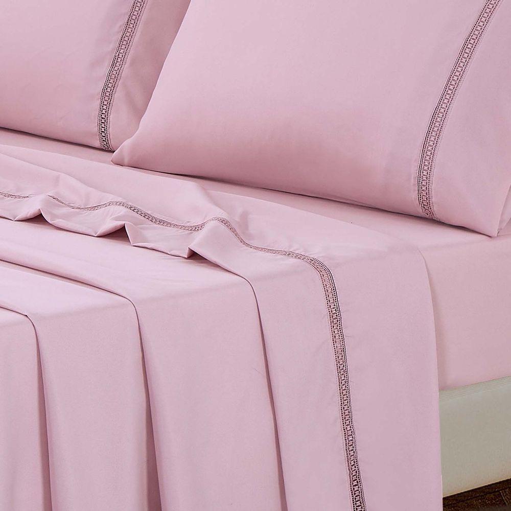 Jogo Lençol Casal Blush Guipir 4pç 100% Poliéster Malva - 4