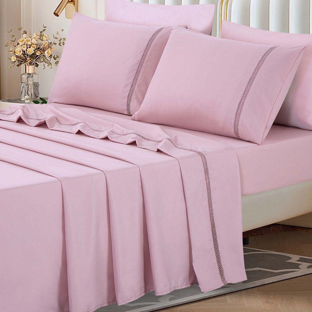 Jogo Lençol Casal Blush Guipir 4pç 100% Poliéster Malva - 5