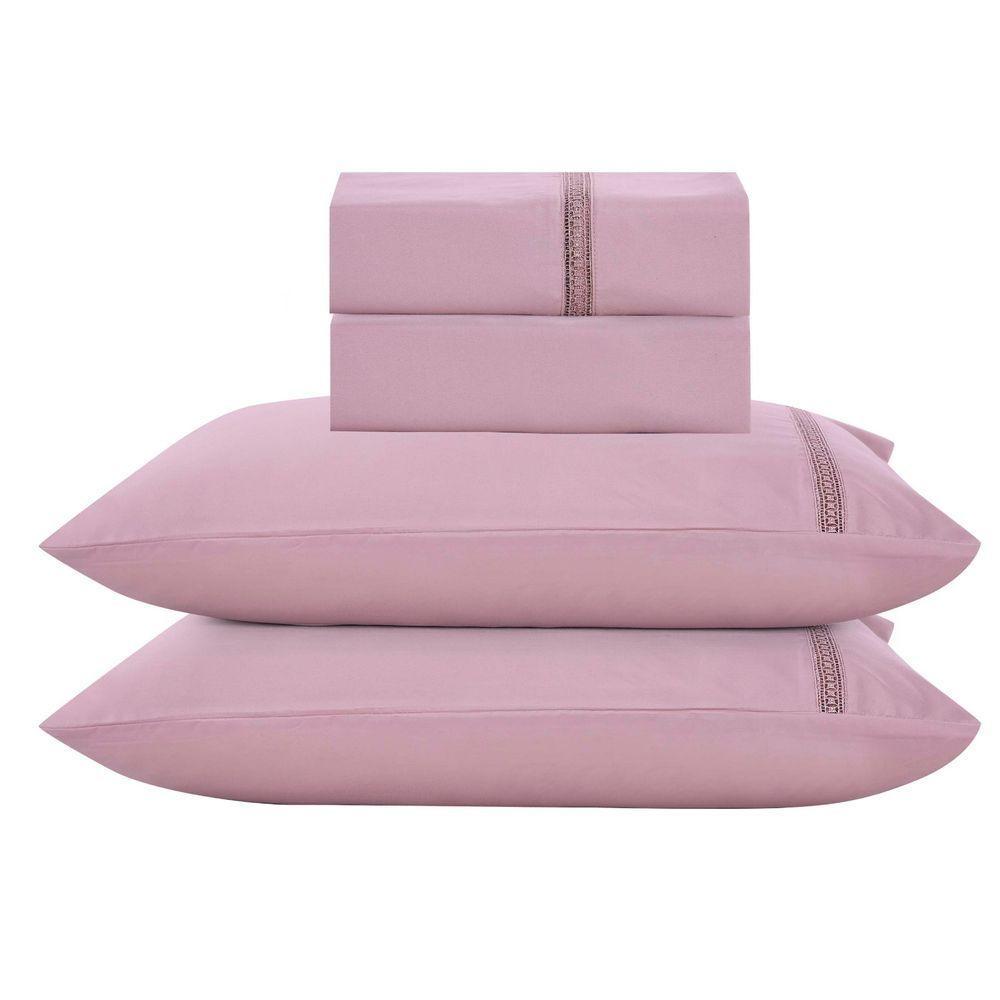 Jogo Lençol Casal Blush Guipir 4pç 100% Poliéster Malva - 6