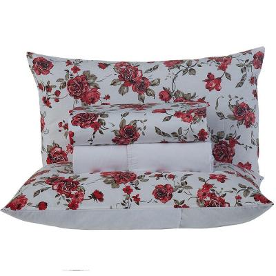 Jogo De Lençol Supreme Queen 4 Peças Estampado 100% Algodão Percal 200 Fios - Rosas Vermelha