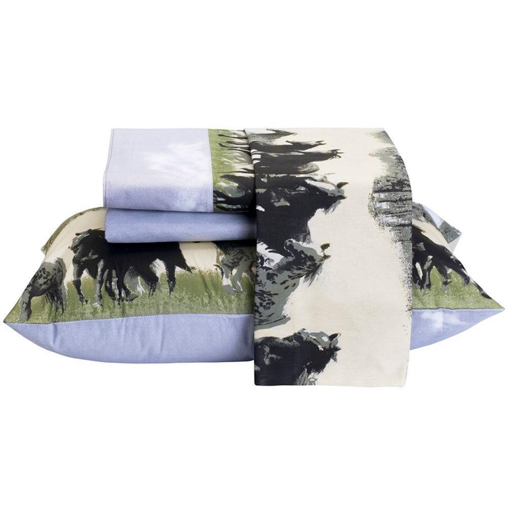 Jogo De Lençol Encatare Queen 4 Peças Estampado 100% Algodão Percal 200 Fios - Texas Cavalo - 1