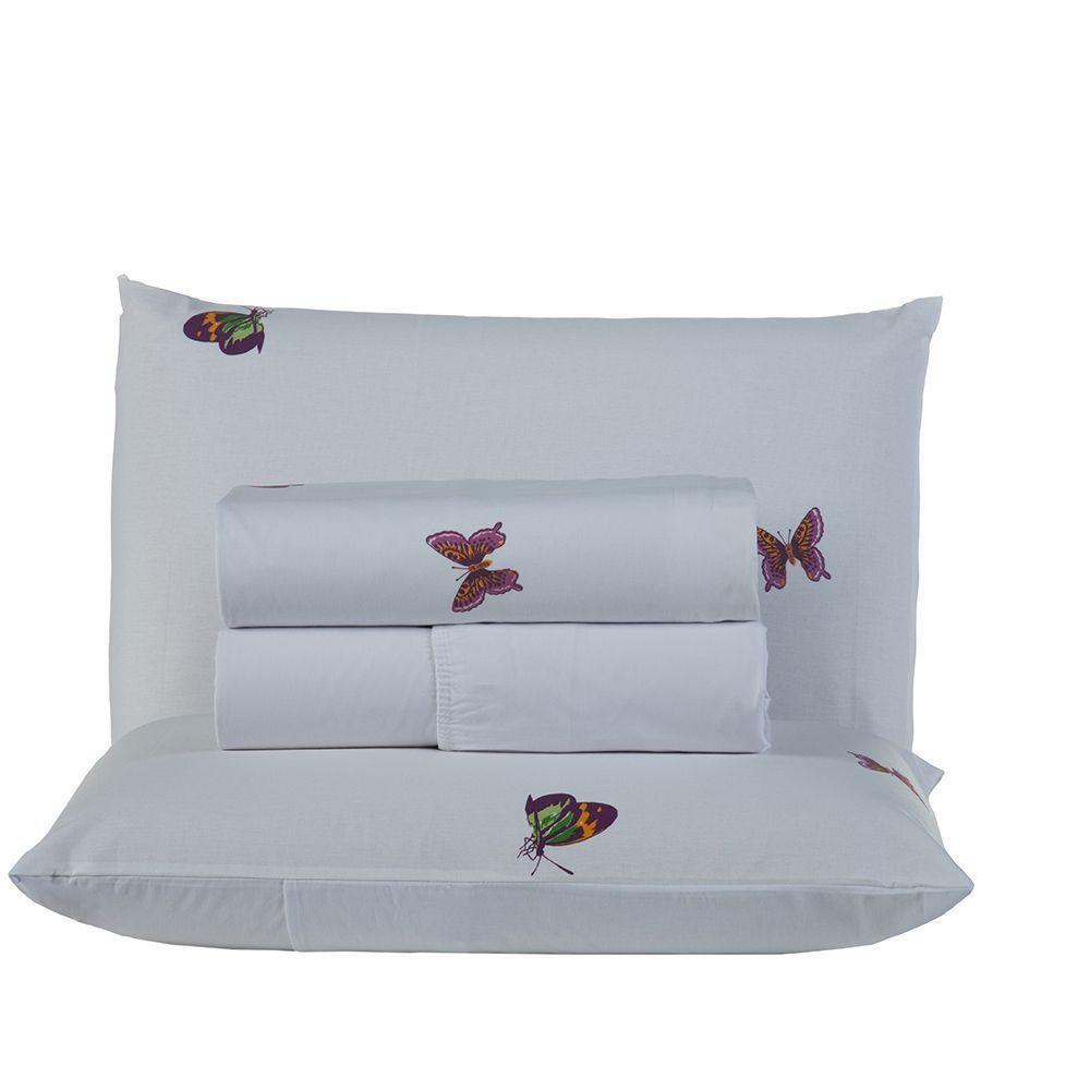 Jogo De Lençol Supreme Casal 4 Peças Estampado 100% Algodão Percal 200 Fios - Borboleta - 1