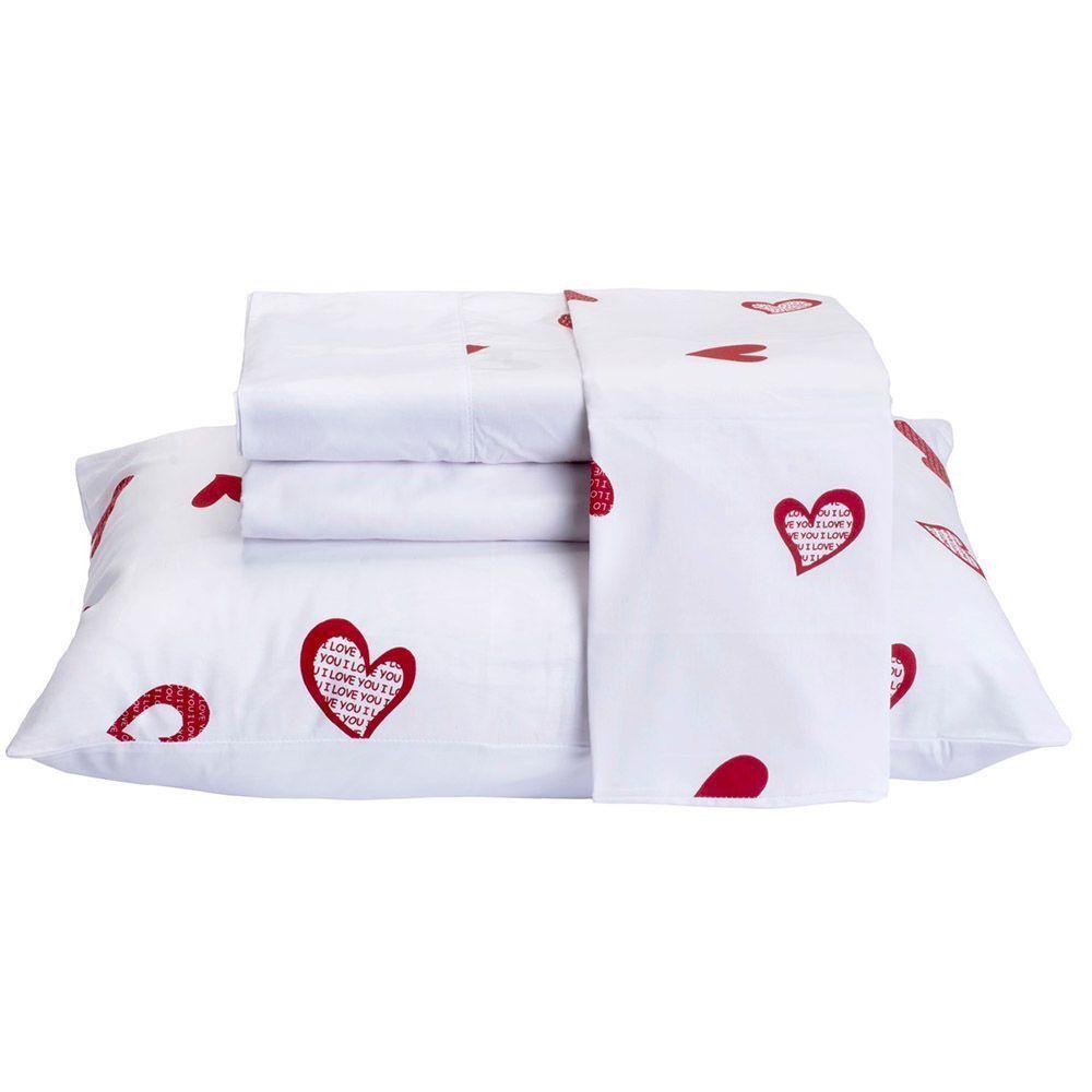 Jogo De Lençol Encatare Queen 4 Peças Estampado 100% Algodão Percal 200 Fios - Love - 1