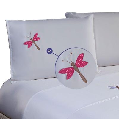 Jogo De Lençol 4 Pçs Casal Queen Completo Libélula Bordado