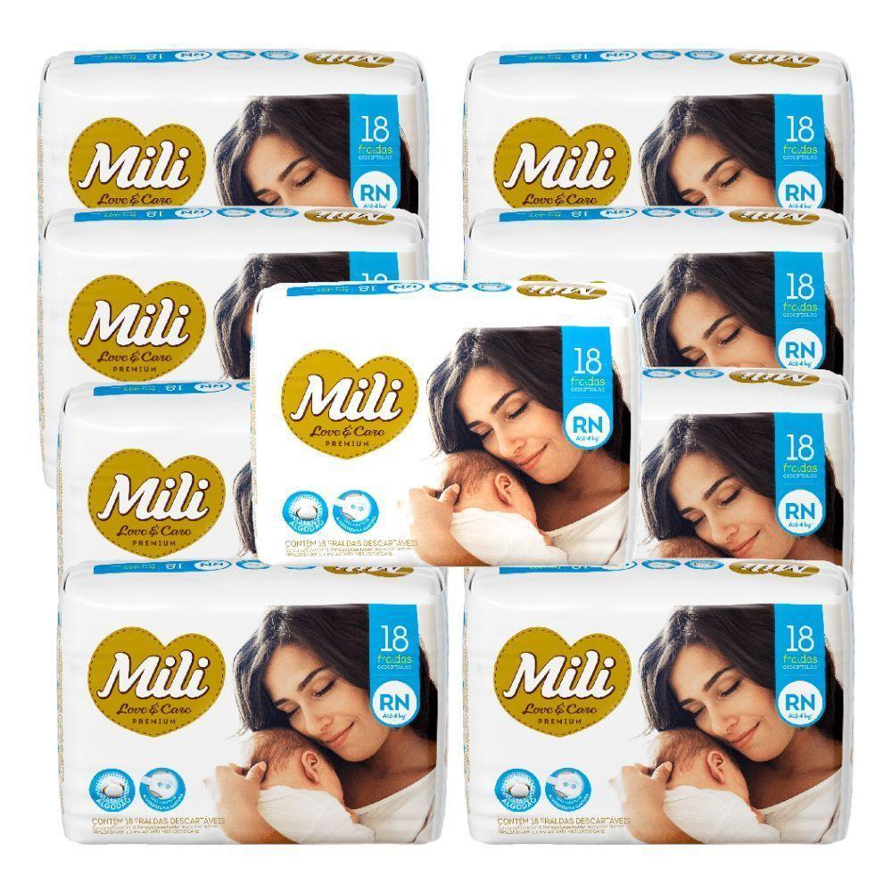 Fralda Descartável Mili Love & Care Rn 9 Pacotes C- 18 Fraldas (total: 162 Fraldas) Premium - 1