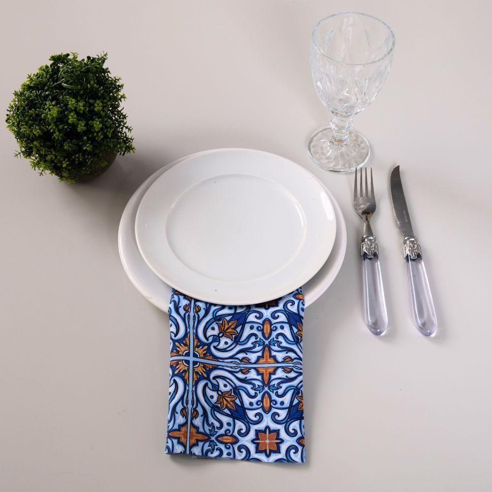 Kit 2 Guardanapos De Tecido Estampado Allegra 2 Peças 35cm X 35cm 100% Poliéster - Azulejo - 4