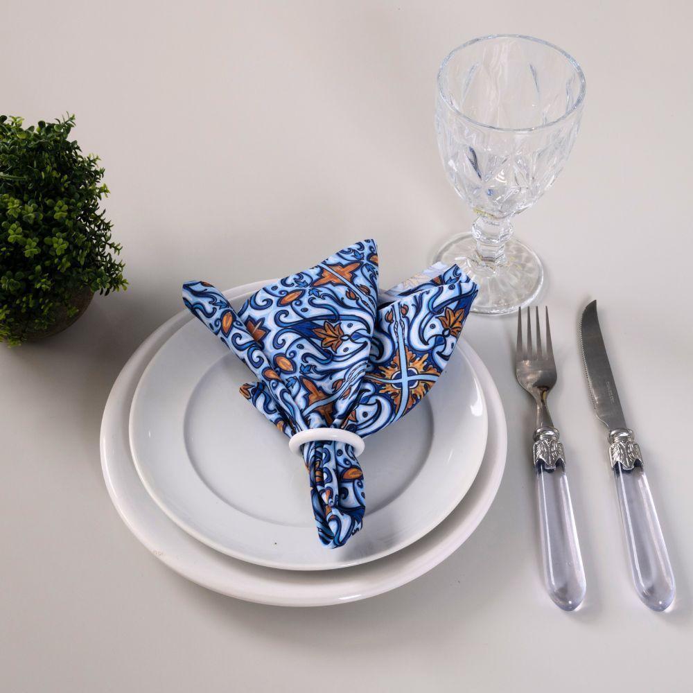 Kit 2 Guardanapos De Tecido Estampado Allegra 2 Peças 35cm X 35cm 100% Poliéster - Azulejo - 3