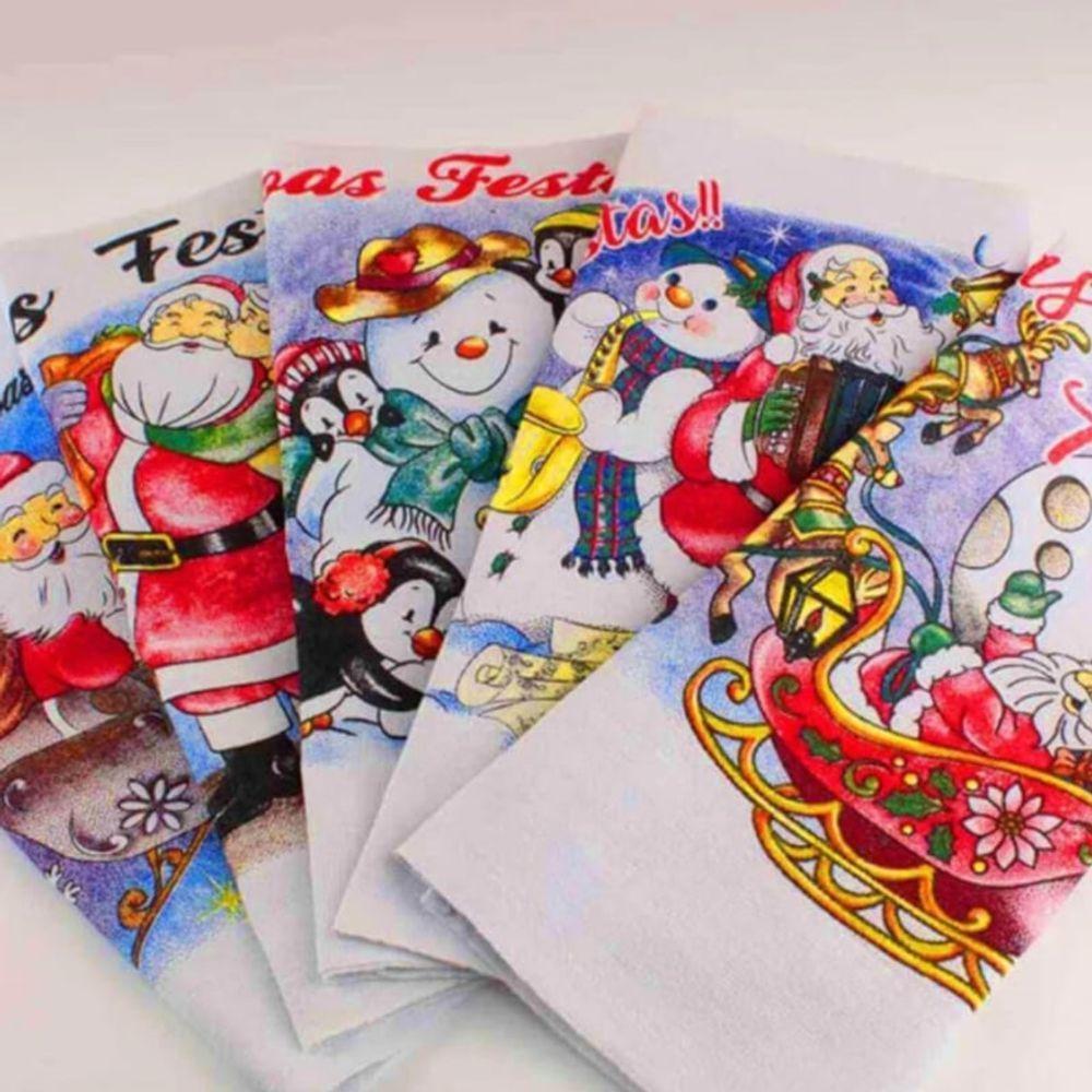 Pano De Copa Lomaer Sacaria Estampado Natal C- Glitter - 06 Unidades - Branco - 2