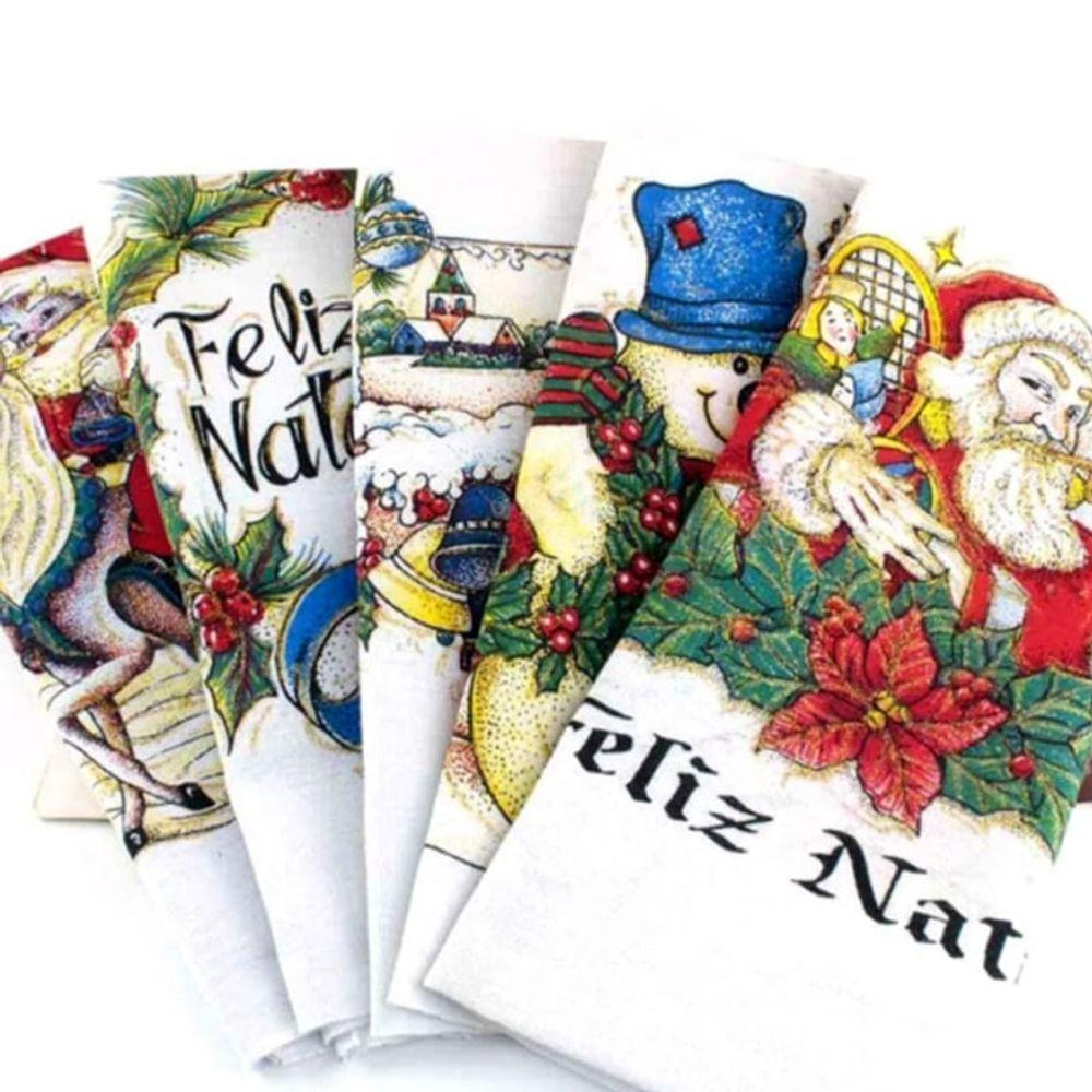 Pano De Copa Lomaer Sacaria Estampado Natal C- Glitter - 06 Unidades - Branco - 3