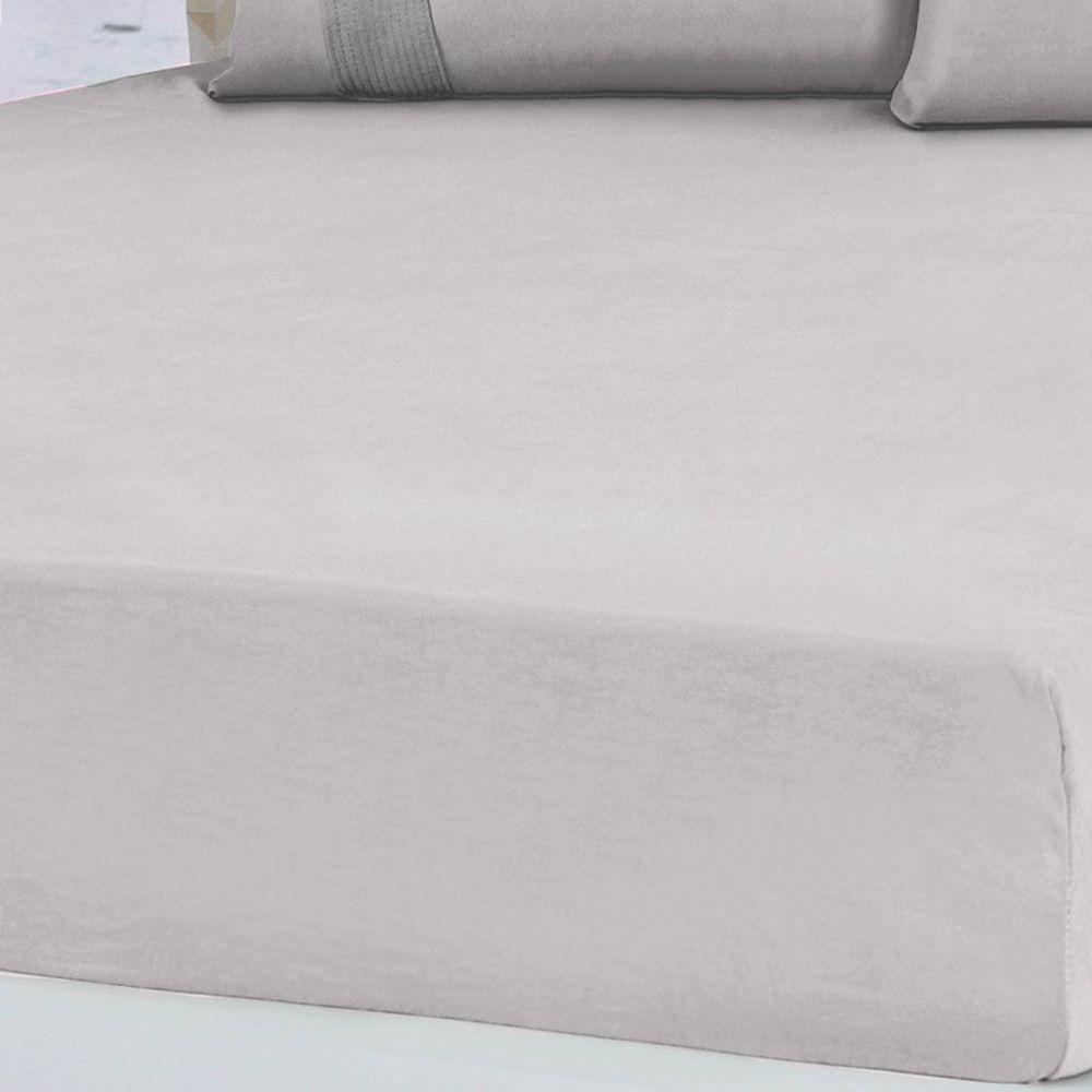 Lençol Queen Bella Cama Malha 100% Algodão 158x198x35 Cinza - 4