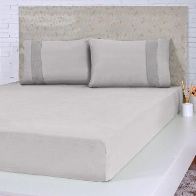 Lençol Queen Bella Cama Malha 100% Algodão 158x198x35 Cinza