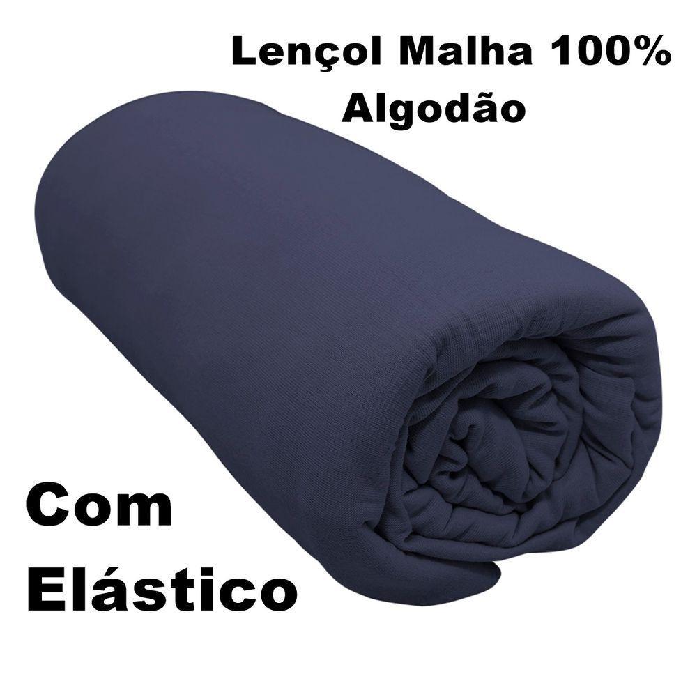 Lençol Com Elástico King Portallar Malha 100% Algodão Liso Linha Casa Azul Profundo - 3
