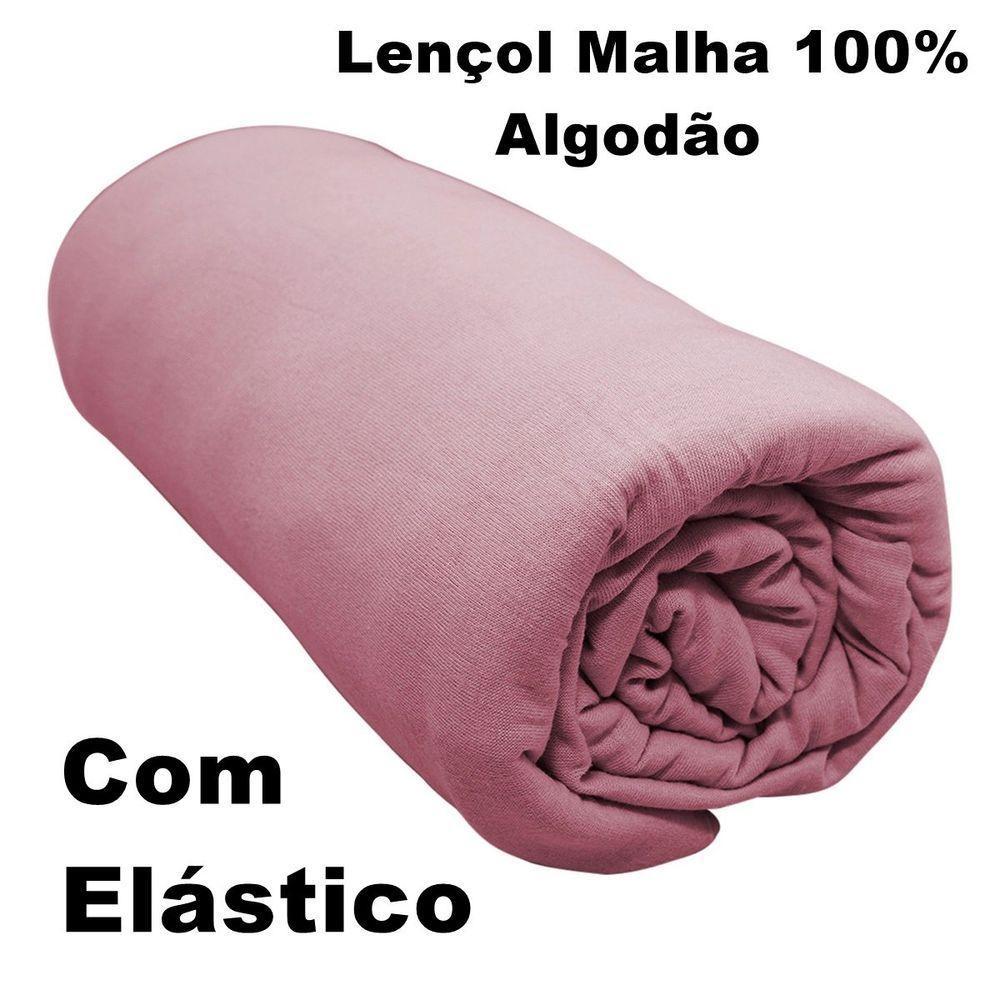 Lençol Com Elástico Queen Portallar Malha 100% Algodão Liso Linha Casa Rosa Cravo - 3
