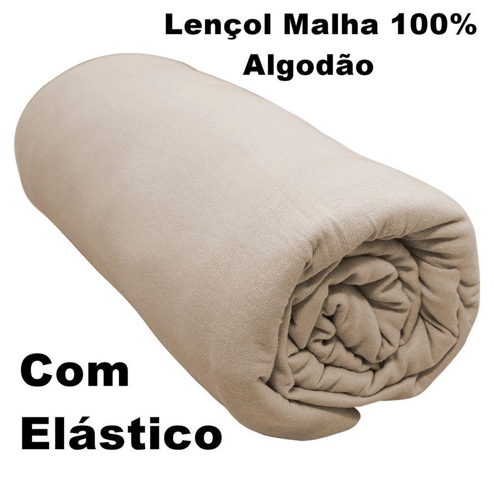 Lençol Com Elástico Casal Portallar Malha 100% Algodão Liso Linha Casa Bege Caqui - 3