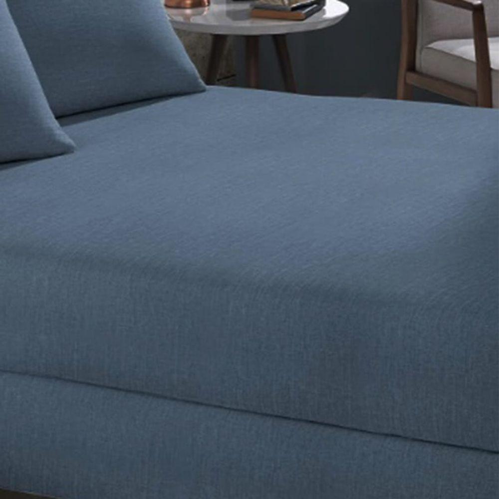 Lençol Com Elástico Buettner Queen Malha Mescla 158mx198mx35cm Azul - 2