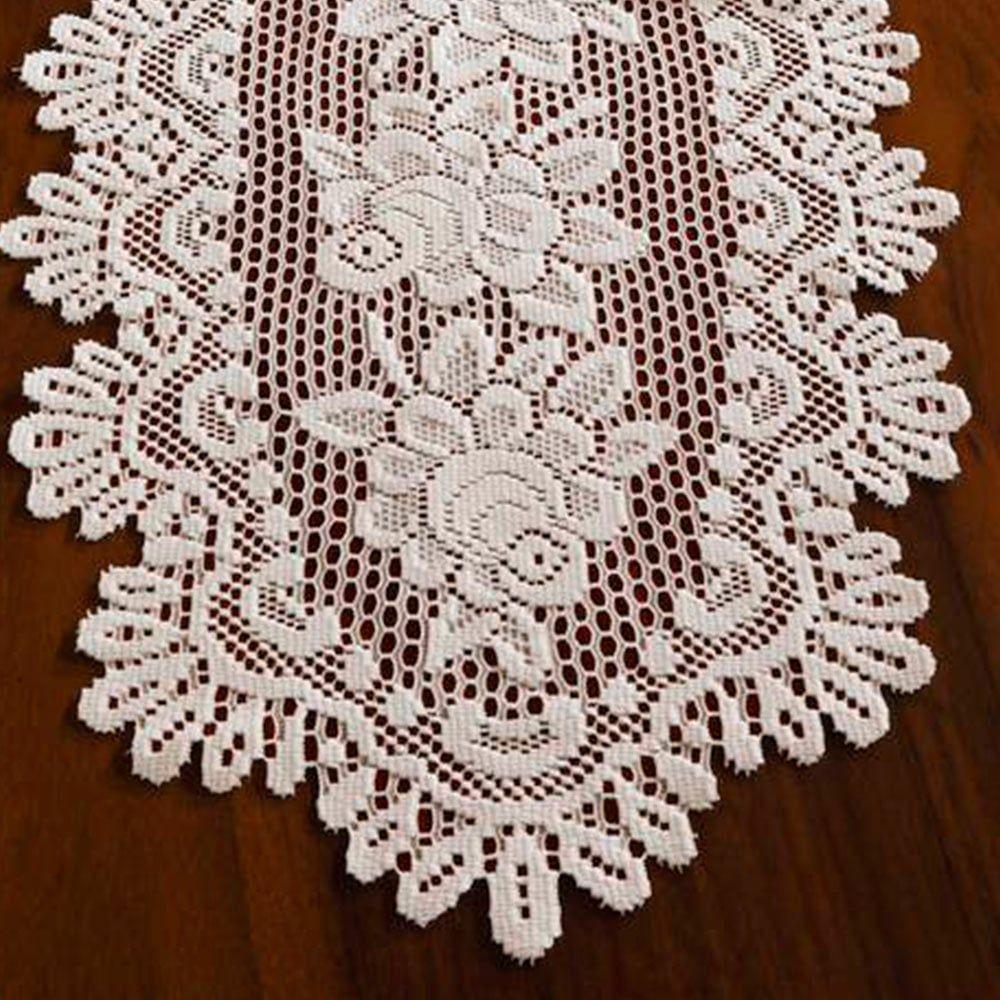 Trilho Oval Para Mesa Interlar Renda 100% Poliéster Rose Gardênia 40cmx1,25m Cru - 2