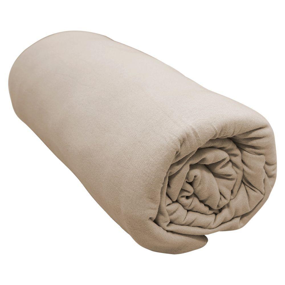 Lençol Com Elástico Solteiro Portallar Malha 100% Algodão Liso Linha Casa Bege Caqui - 1