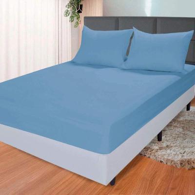 Lençol De Elástico Malha Liso Slim 100% Algodão Solteiro Azul