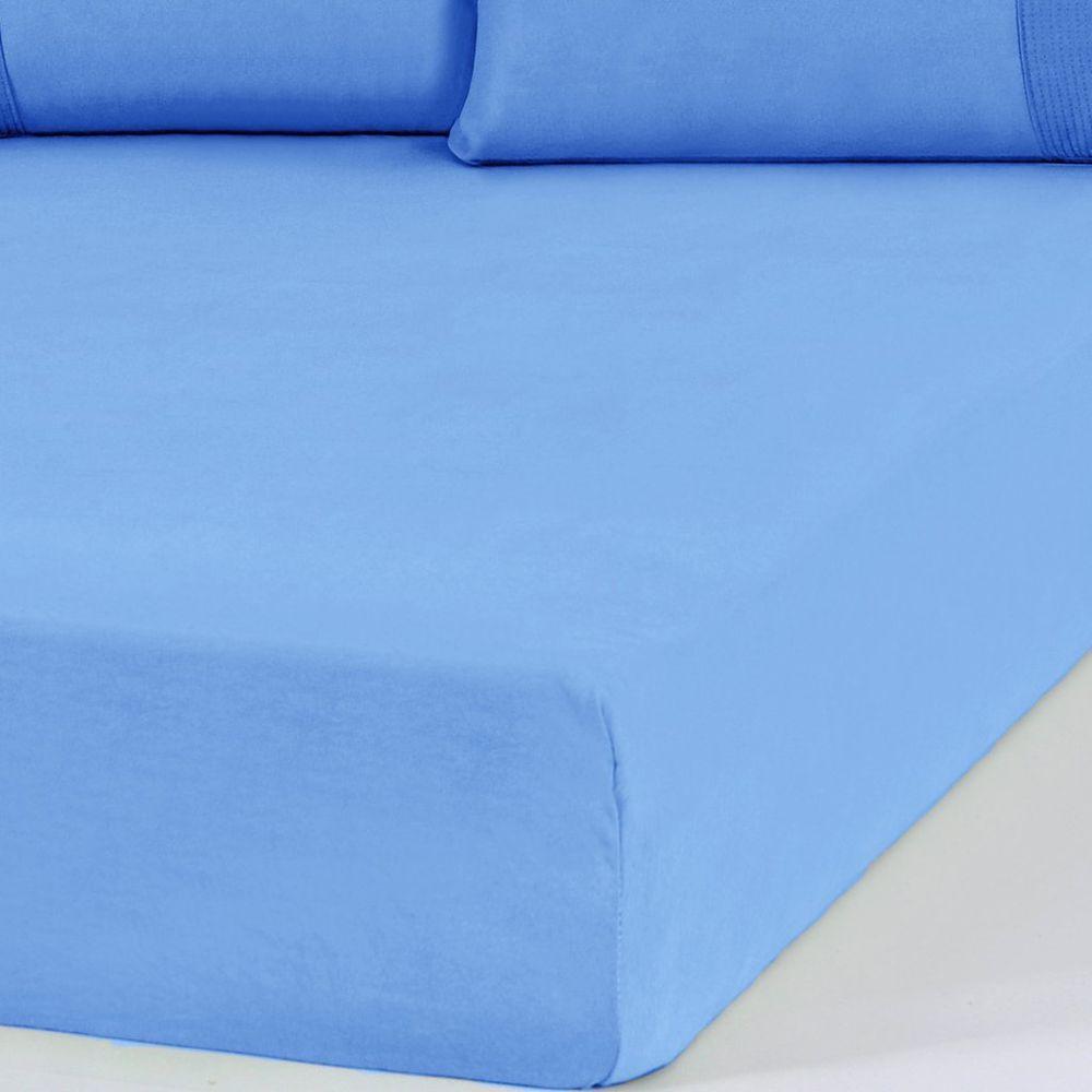 Lençol Queen Bella Cama Malha 100% Algodão 158x198x35 Azul - 4
