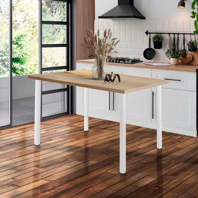 Mesa De Jantar 4 Lugares Retangular Cozinha 110x72 Cm Branco E Carvalho Branco E Carvalho