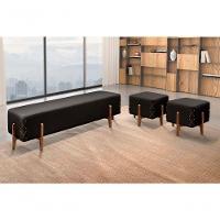 Puff Banqueta Eros Luxo Madeira Maciça Castellar Móbile Corino Preto Corino Preto - 10