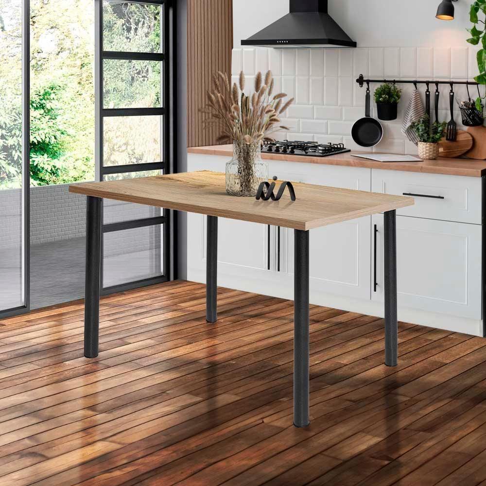 Mesa De Jantar 4 Lugares Retangular Cozinha 110x72 Cm Preto E Carvalho - 1