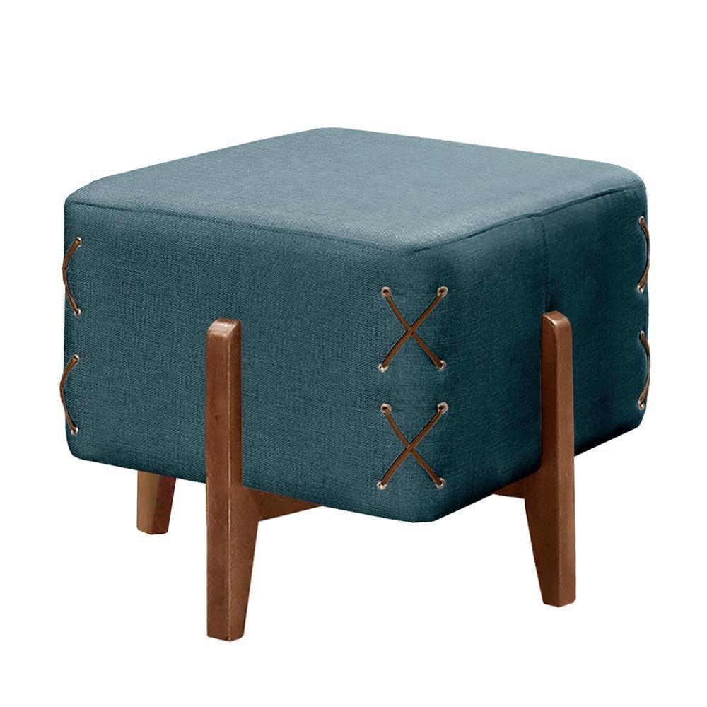 Puff Banqueta Eros Luxo Madeira Maciça Castellar Móbile Linho Azul Linho Azul - 1