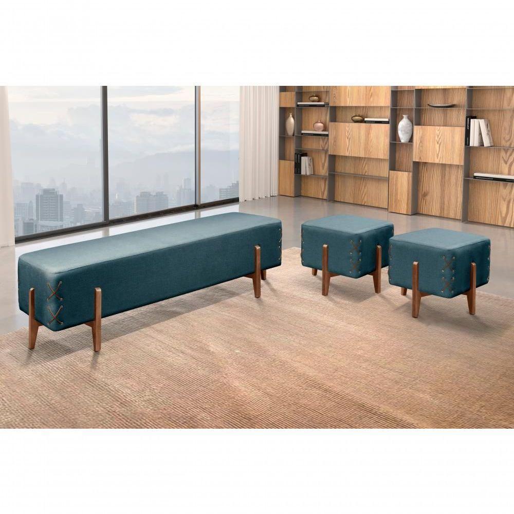 Puff Banqueta Eros Luxo Madeira Maciça Castellar Móbile Linho Azul Linho Azul - 4
