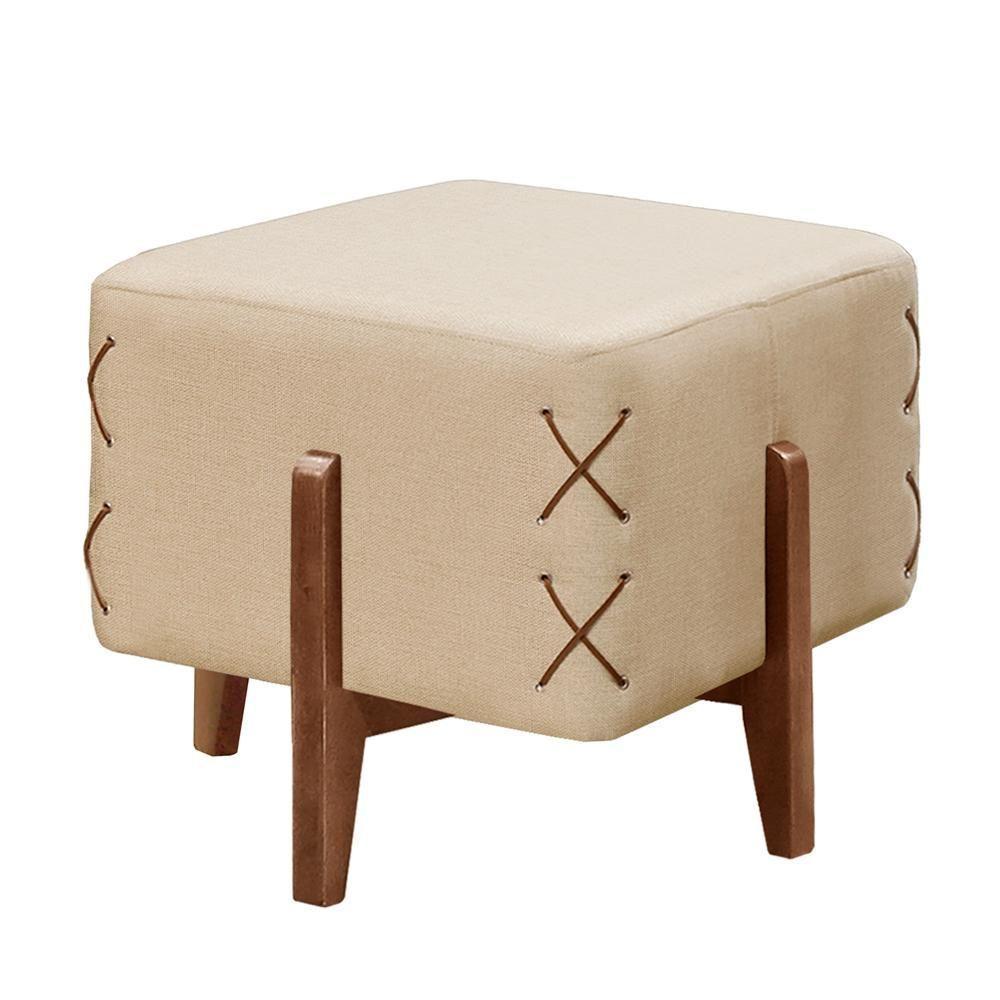 Puff Banqueta Eros Luxo Madeira Maciça Castellar Móbile Linho Bege Claro Linho Bege Claro - 1