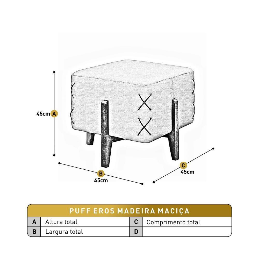 Puff Banqueta Eros Luxo Madeira Maciça Castellar Móbile Linho Bege Claro Linho Bege Claro - 3