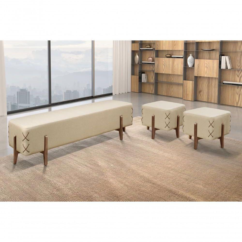 Puff Banqueta Eros Luxo Madeira Maciça Castellar Móbile Linho Bege Claro Linho Bege Claro - 4
