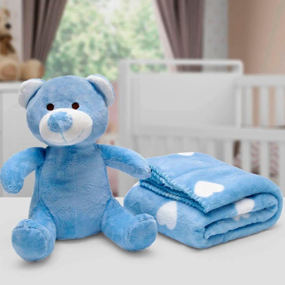 Manta E Bichinho Pelúcia Buettner Baby Microfibra Urso Azul - 2