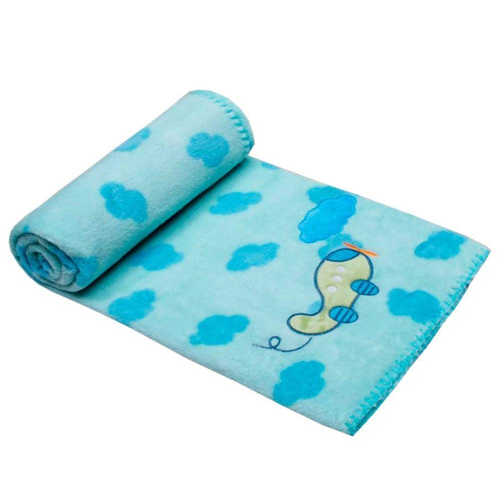 Manta Berço Buettner Baby Estampada Microfibra Bordado Voando 80cmx100m Azul - 1