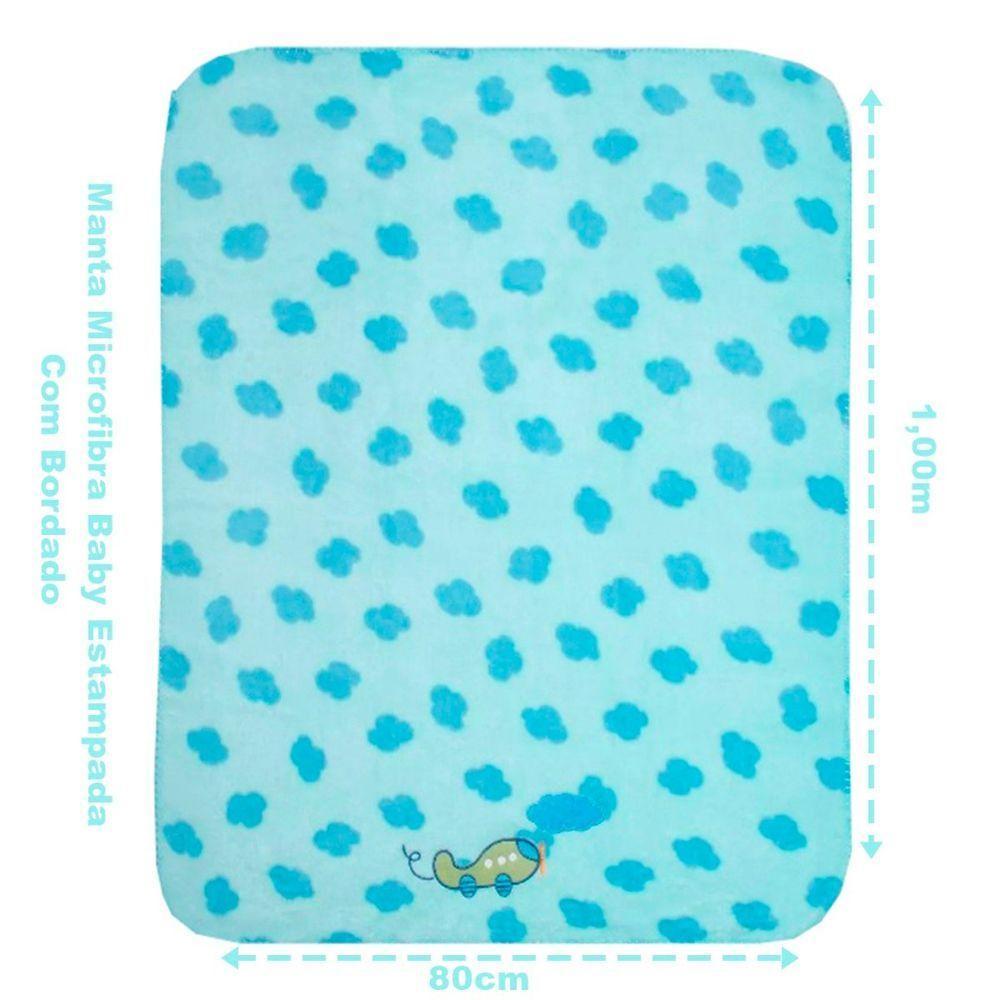Manta Berço Buettner Baby Estampada Microfibra Bordado Voando 80cmx100m Azul - 4