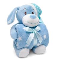 Manta E Bichinho Pelúcia Buettner Baby Microfibra Puppy Dog Com Touca Azul - 1