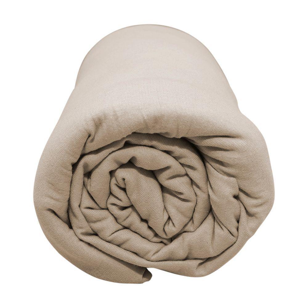 Lençol Com Elástico Solteiro Portallar Malha 100% Algodão Liso Linha Casa Bege Caqui - 2