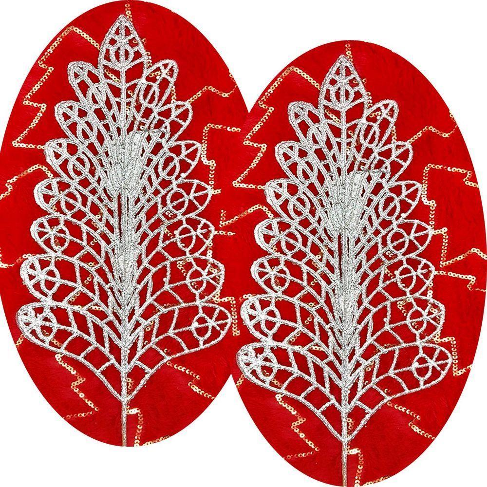 Folhas Flores Enfeite árvore Natal Gliter Prata 40cm 6pçs - 1