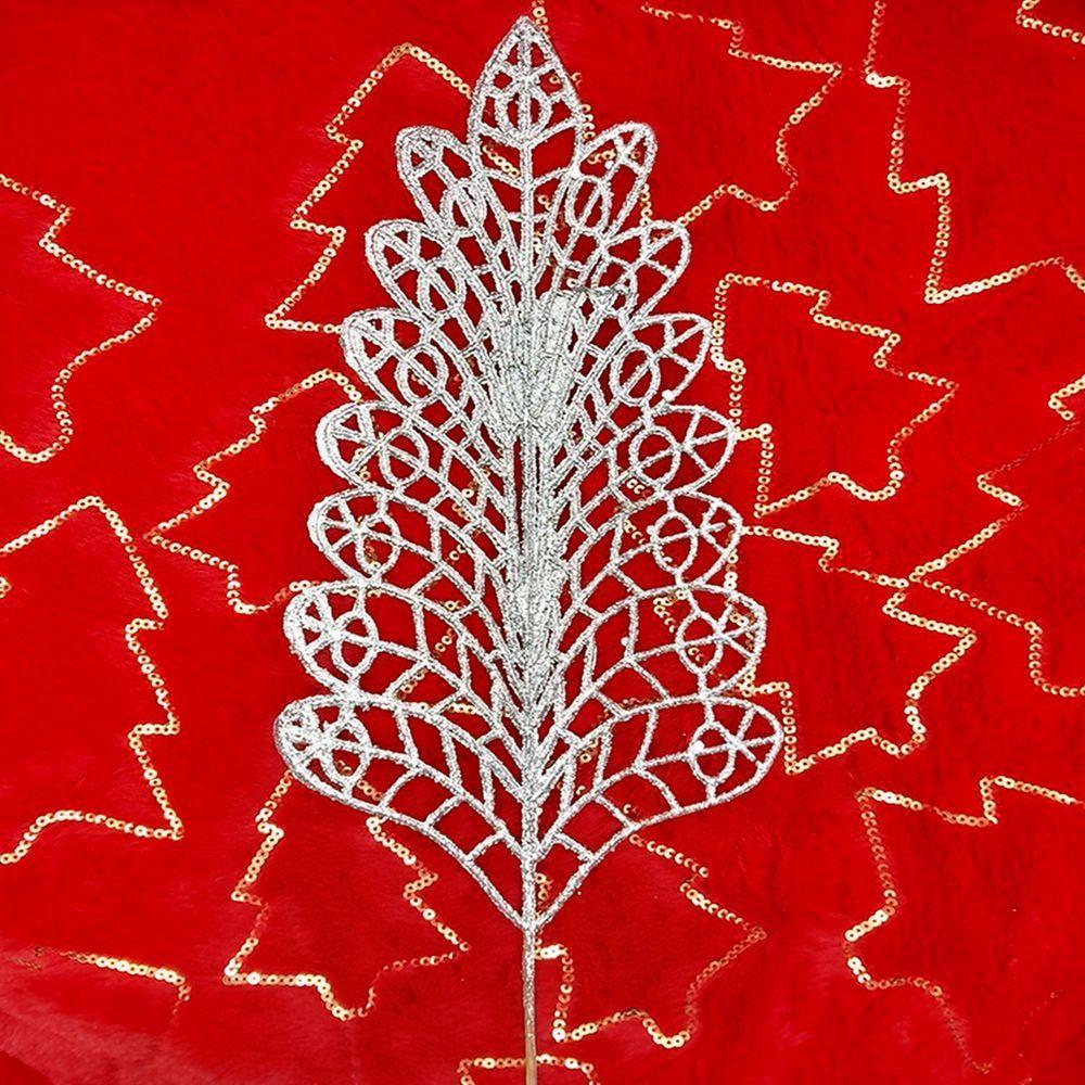 Folhas Flores Enfeite árvore Natal Gliter Prata 40cm 6pçs - 2