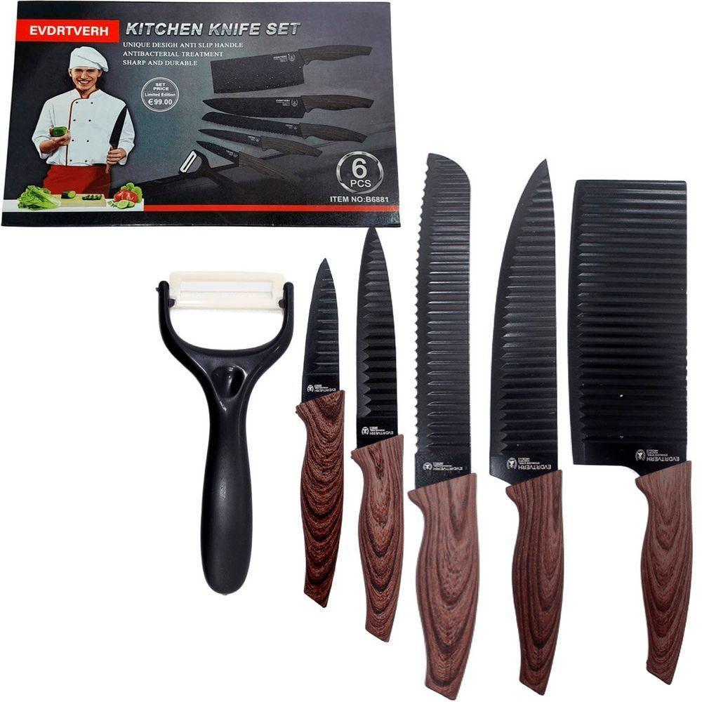 Kit Jogo De Faca Conjunto Faqueiro Cozinha Churrasco 6 Peças - 1