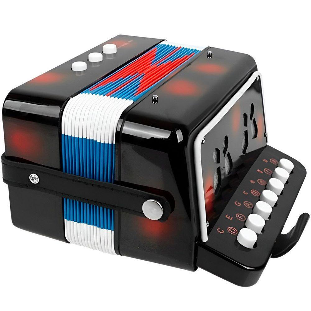 Brinquedo Mini Acordeon Sanfona Gaita Instrumento Musical Preto - 3