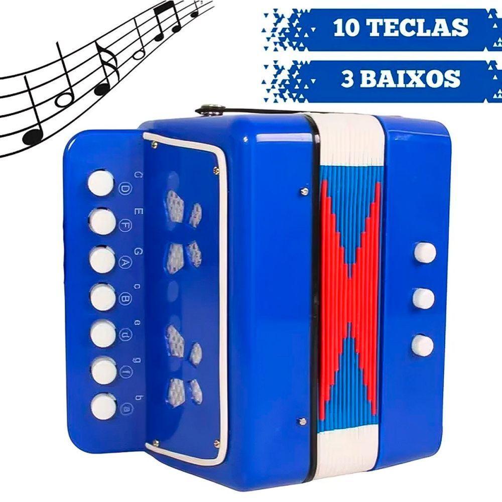 Brinquedo Mini Acordeon Sanfona Gaita Instrumento Musical Azul - 4